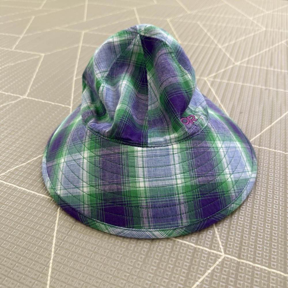 Outdoor Research Women's Arroyo Sun Bucket Hat Size M Purple Green Plaid